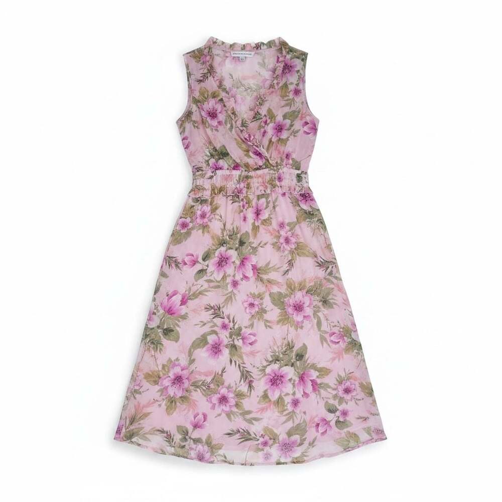 Emma & Michele Pink Floral Sleeveless Ruffle Surplice Midi Dress Size M